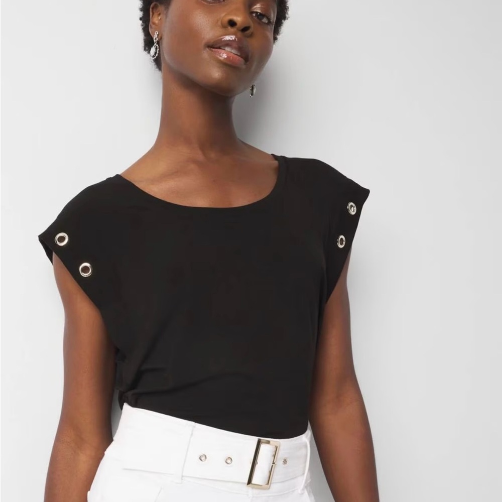 White House Black Market Black Grommet Muscle Tee